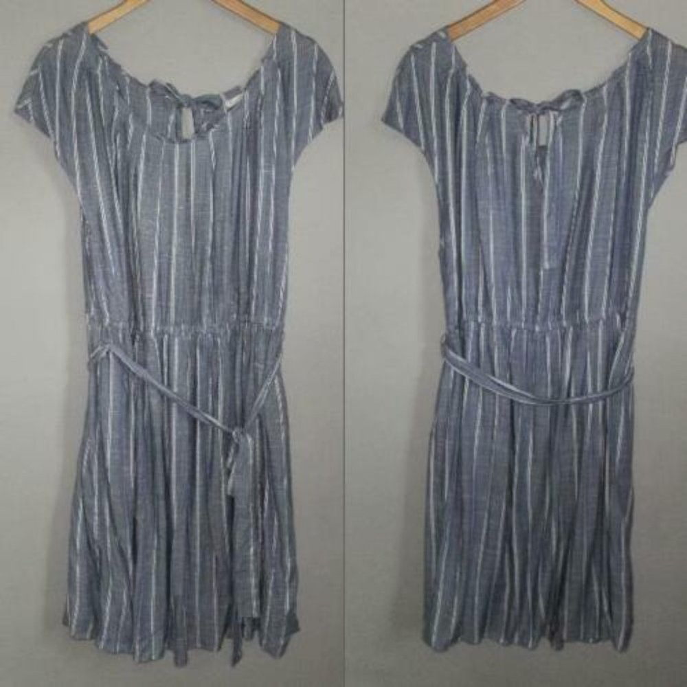 Lauren Conrad Striped Pleated Neck Dress H10666 - Picture 11 of 11